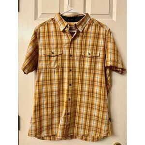 Kuhl Mountain Grown Orange Plaid Short Sleeve Button Down Casual Men's Shirt M